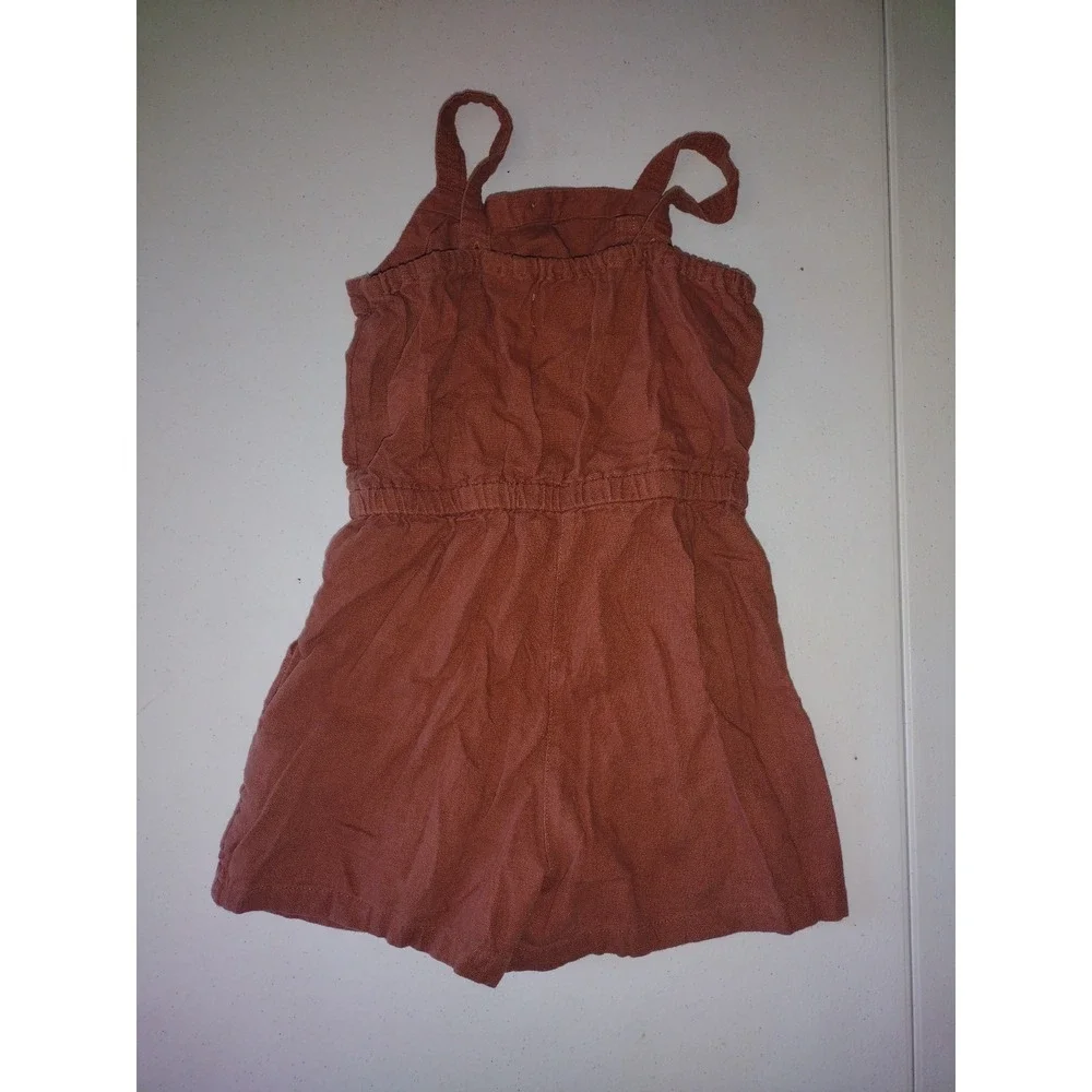 Old Navy Girls Terracotta Rust Linen Blend Button Front Romper‎ Size S 6-7
